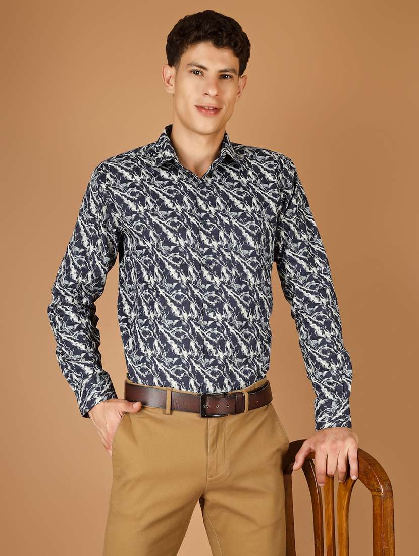 men printed long sleeve slim fit casual shirt