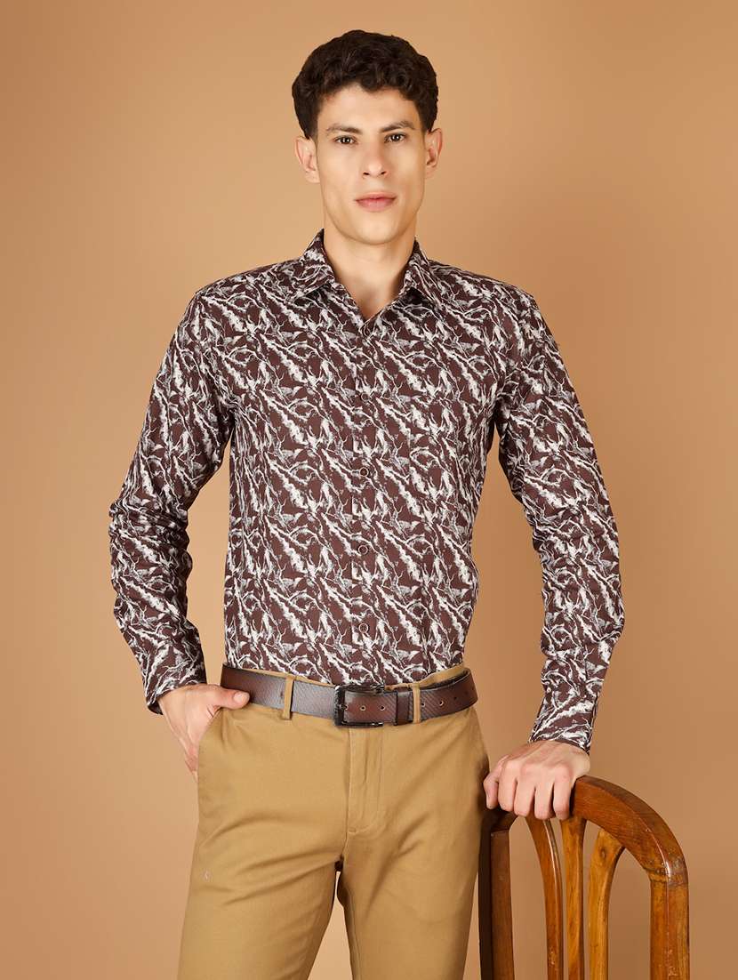 men printed long sleeve slim fit casual shirt
