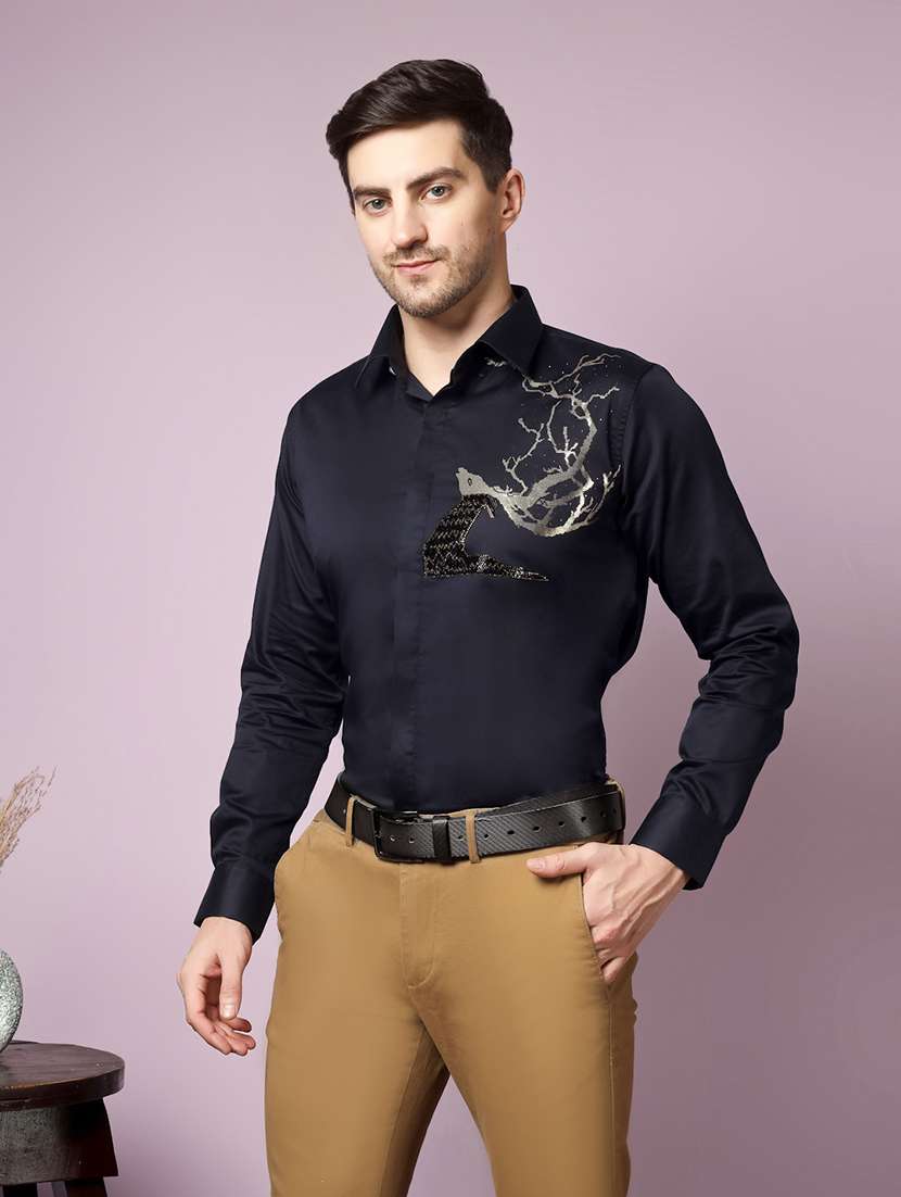 Men Embellished Long Sleeve Slim Fit Casual Shirt - 22562972 -  Standard Image - 3