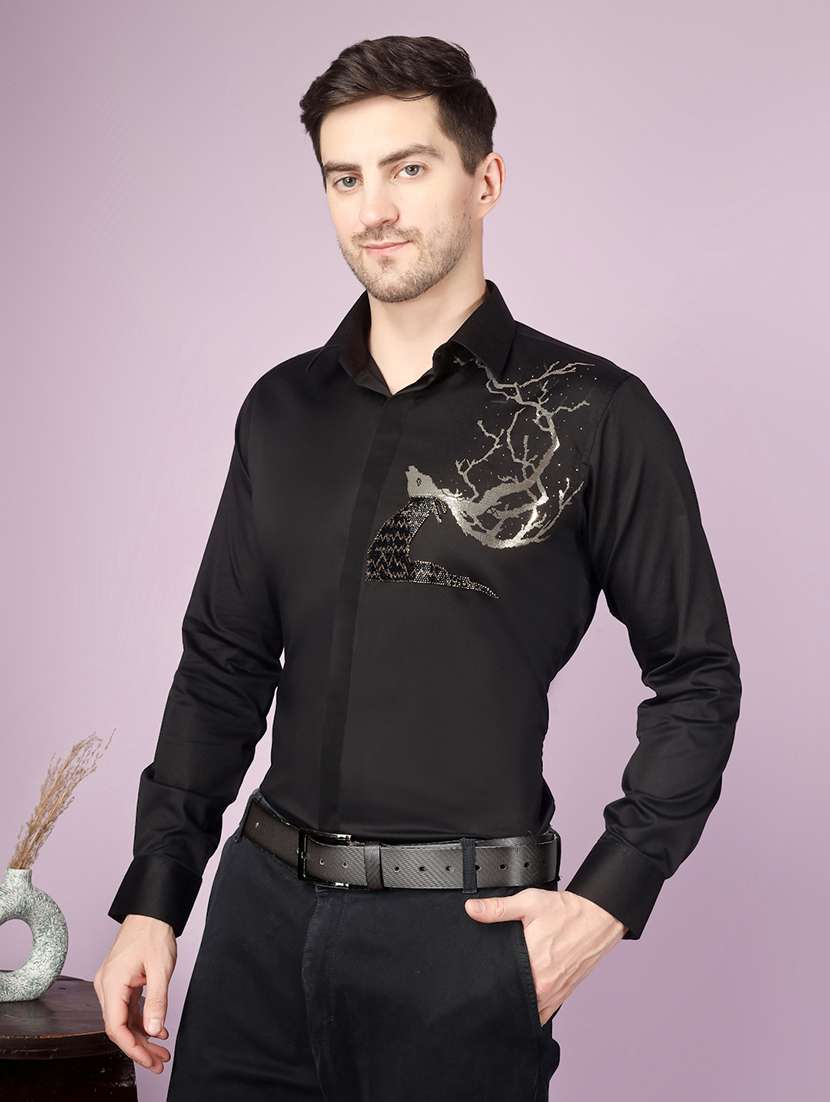 men embellished long sleeve slim fit casual shirt - 22562975 -  Standard Image - 3
