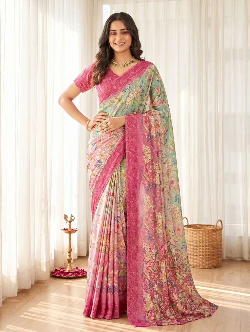 women floral printed saree with blouse