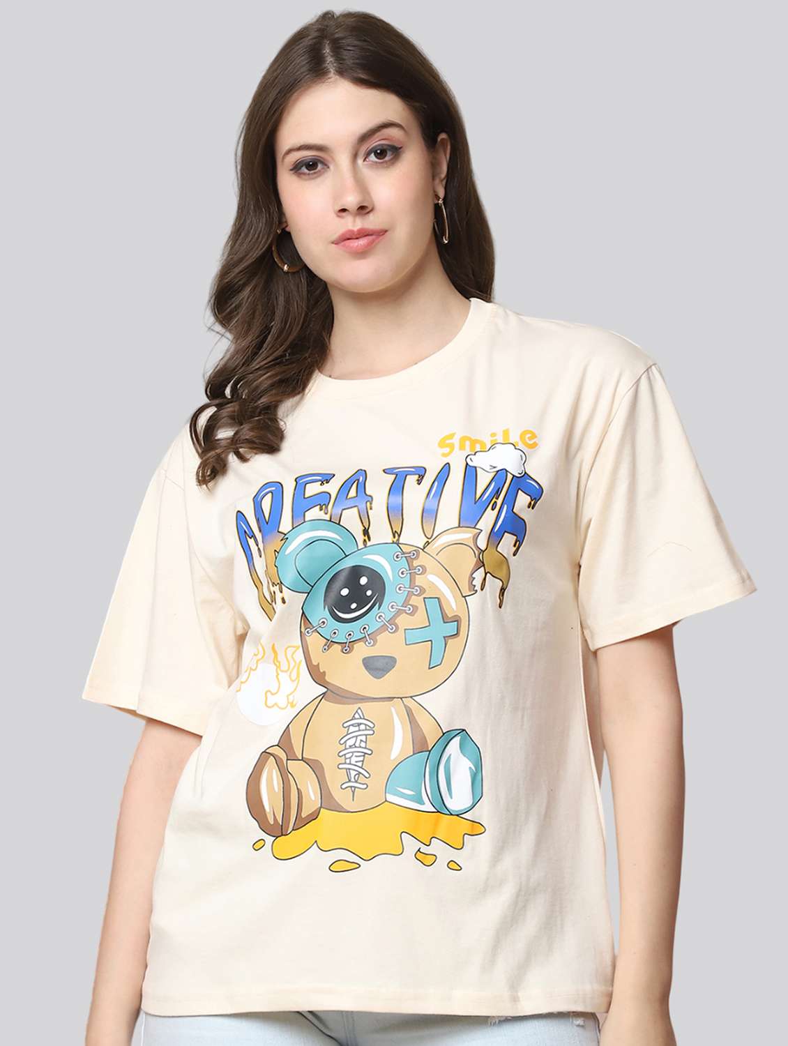 women printed short sleeves oversized t-shirt - 22563092 -  Standard Image - 3