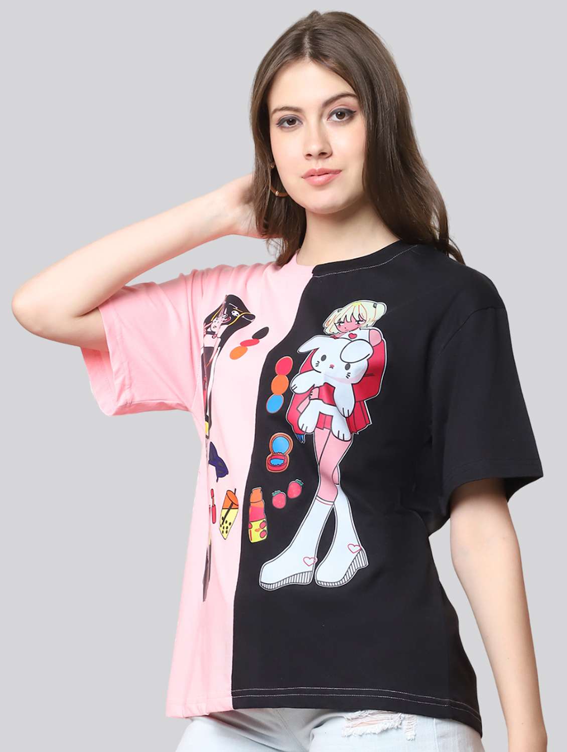 women printed short sleeves oversized t-shirt - 22563096 -  Standard Image - 3
