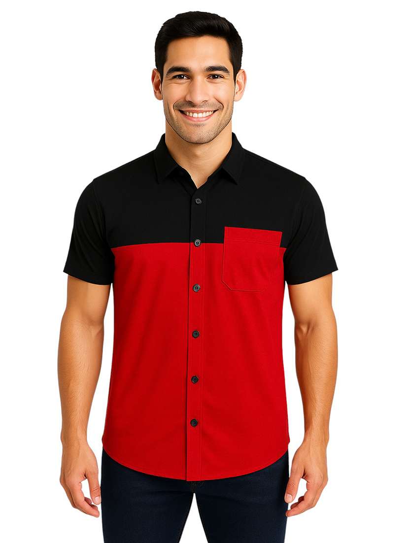 men color block short sleeve regular fit casual shirt