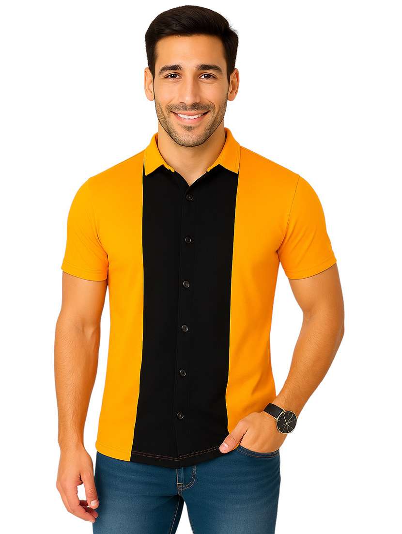 men color block short sleeve regular fit casual shirt