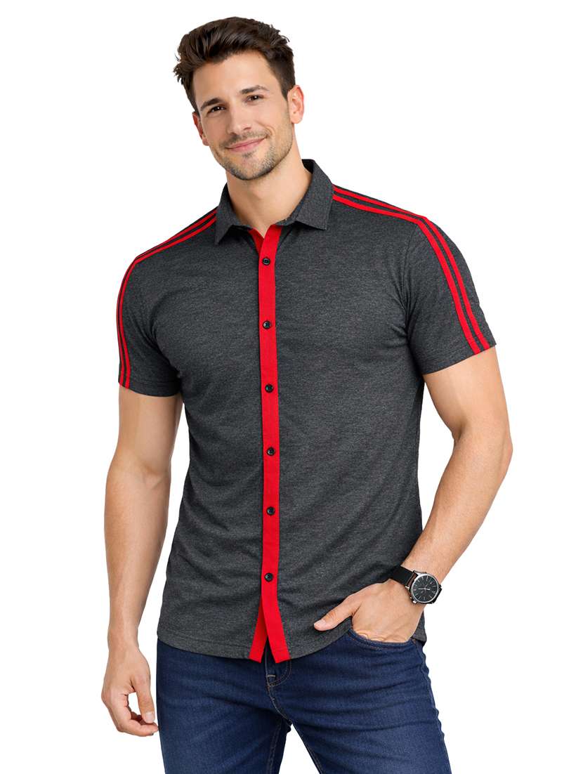 men taped short sleeve regular fit casual shirt