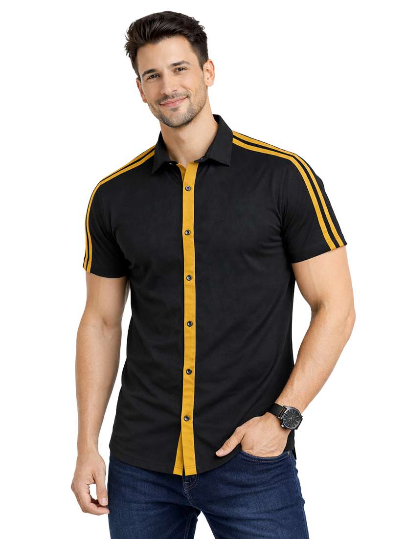 men taped short sleeve regular fit casual shirt