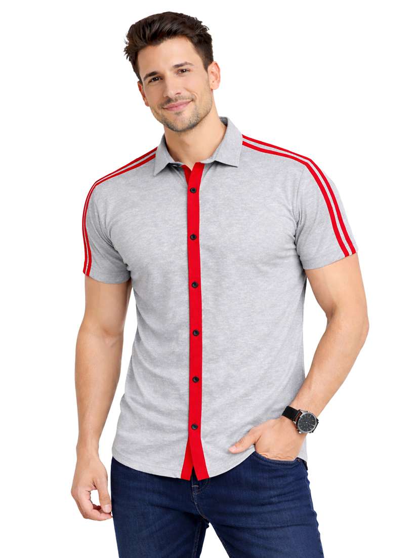 men taped short sleeve regular fit casual shirt
