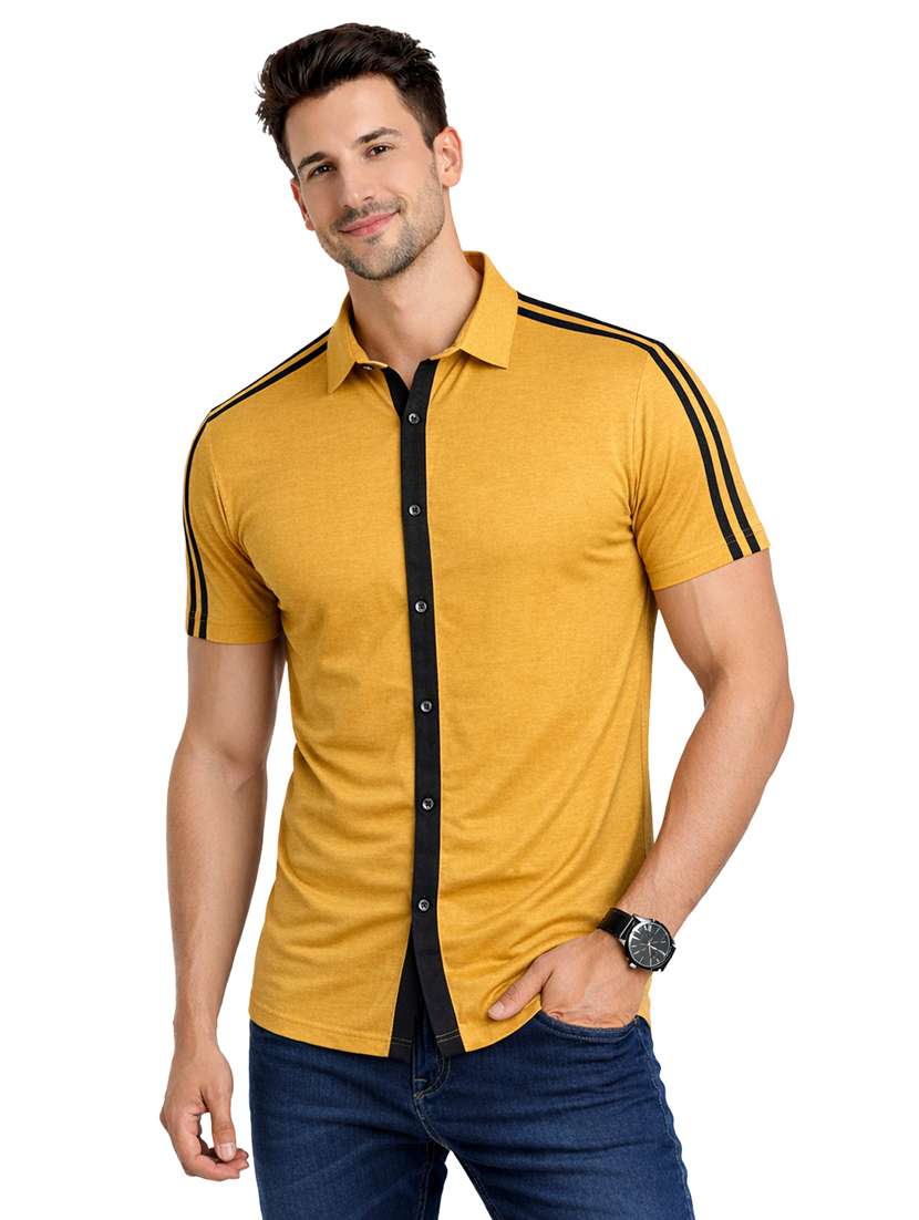 men taped short sleeve regular fit casual shirt