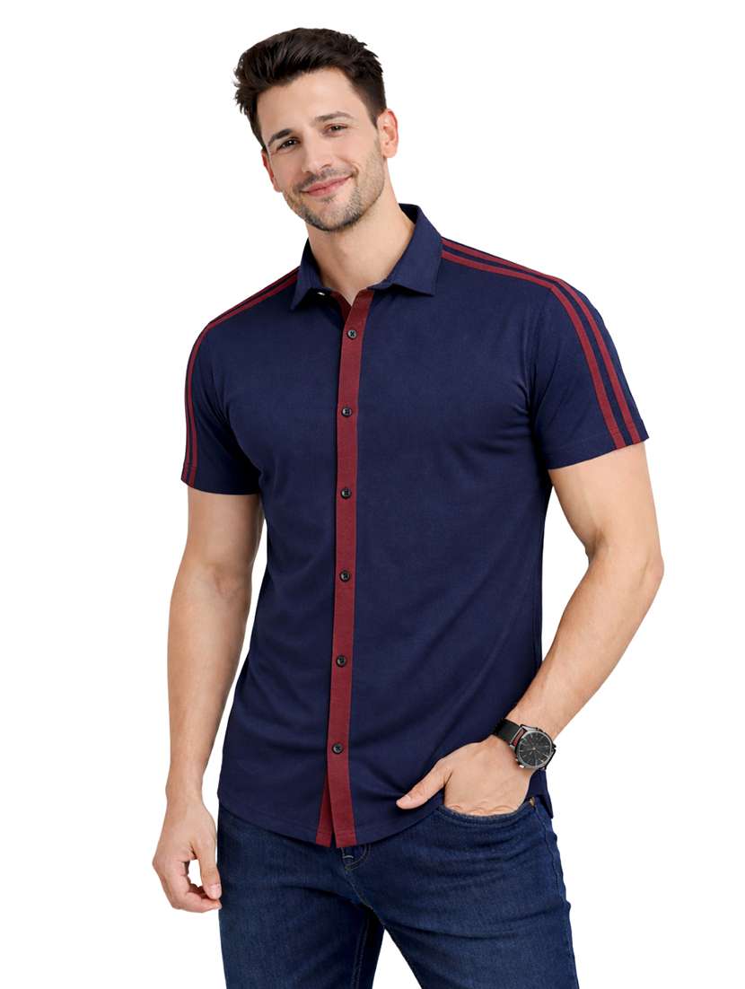 men taped short sleeve regular fit casual shirt