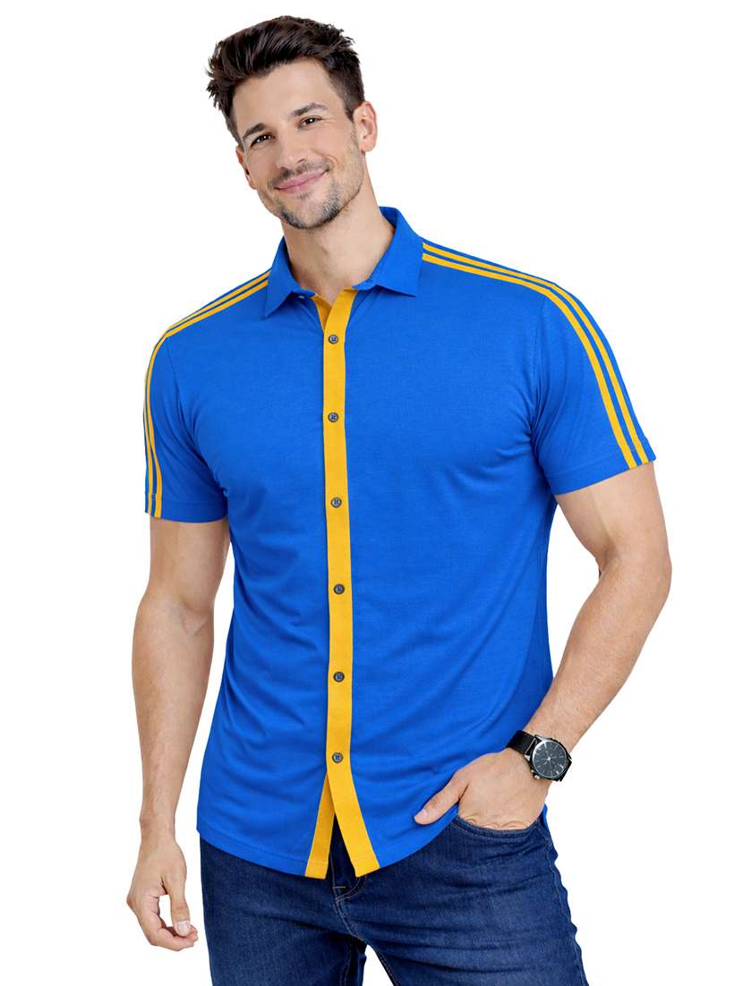 men taped short sleeve regular fit casual shirt