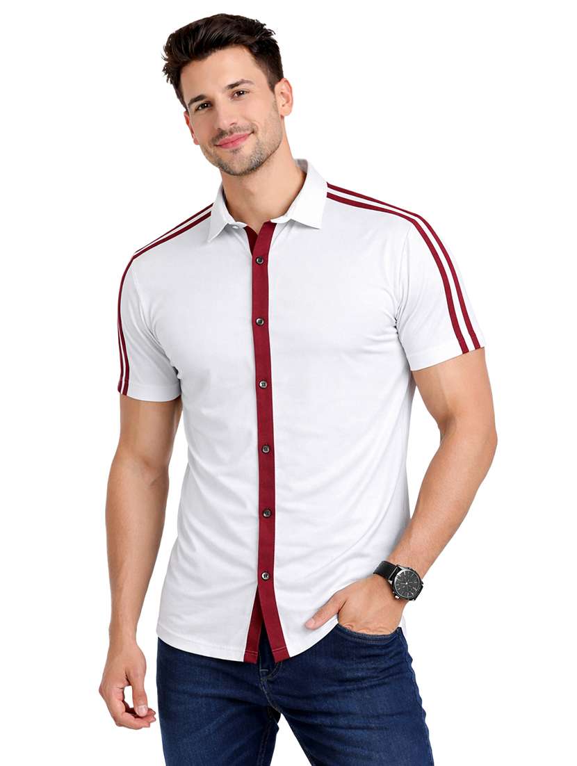 men taped short sleeve regular fit casual shirt