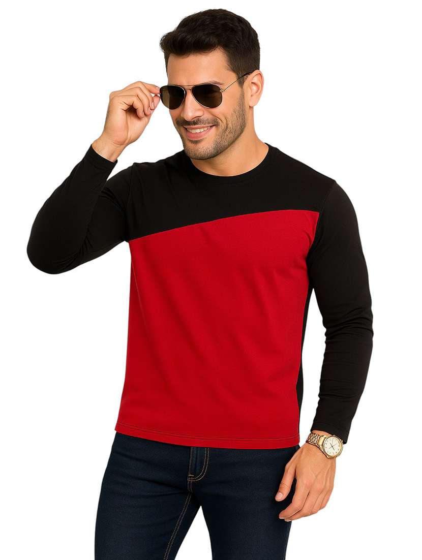 men color block long sleeve regular fit t-shirt