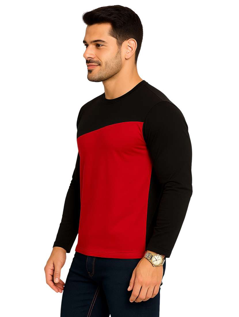 Men Color Block Long Sleeve Regular Fit T-shirt - 22563307 -  Standard Image - 3