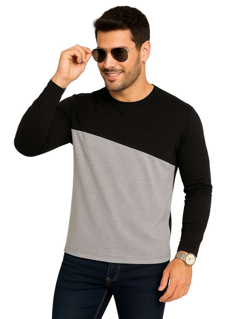 men color block long sleeve regular fit t-shirt