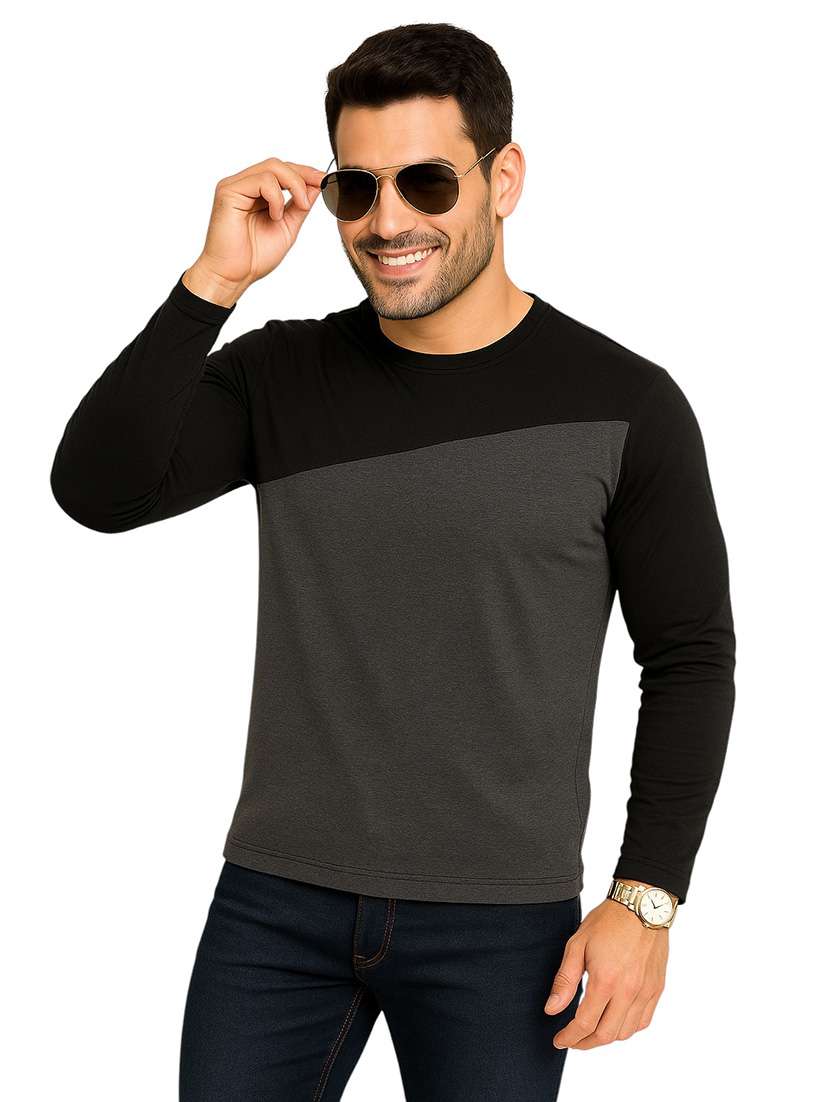 men color block long sleeve regular fit t-shirt