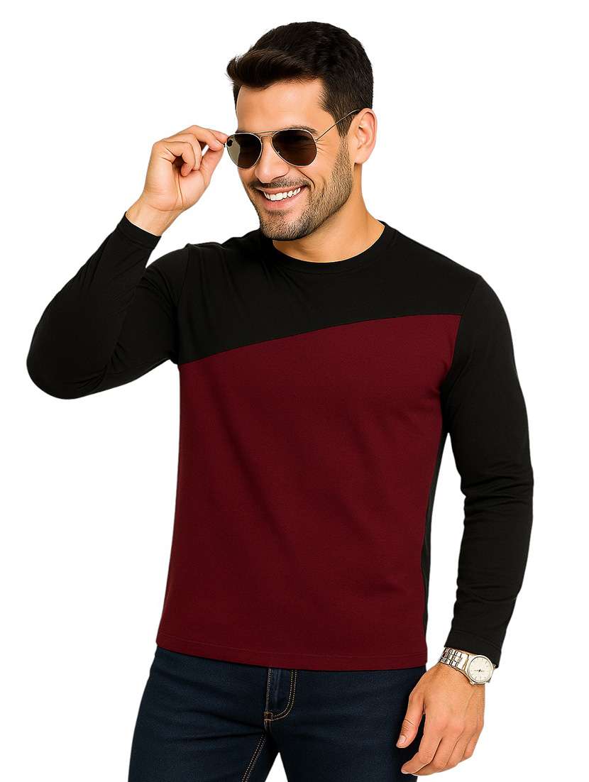 men color block long sleeve regular fit t-shirt
