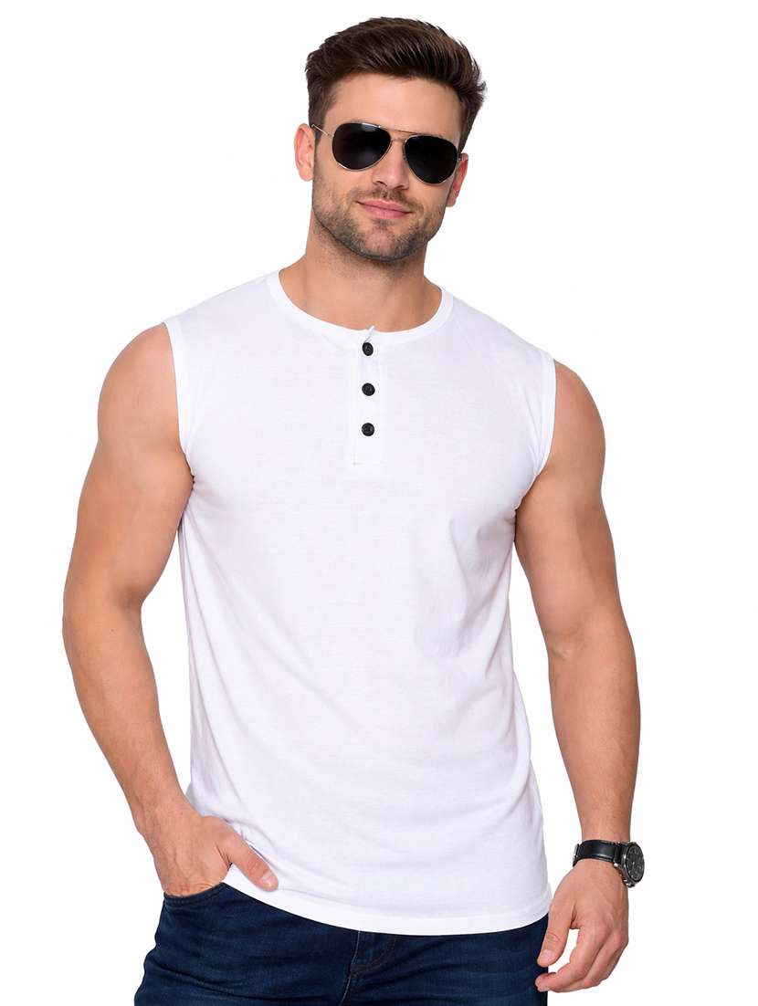 men solid sleeveless regular fit t-shirt