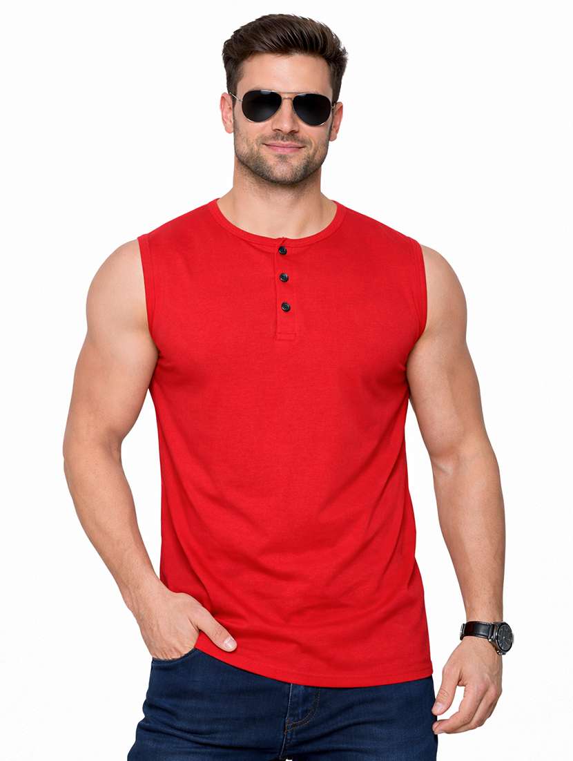 men solid sleeveless regular fit t-shirt
