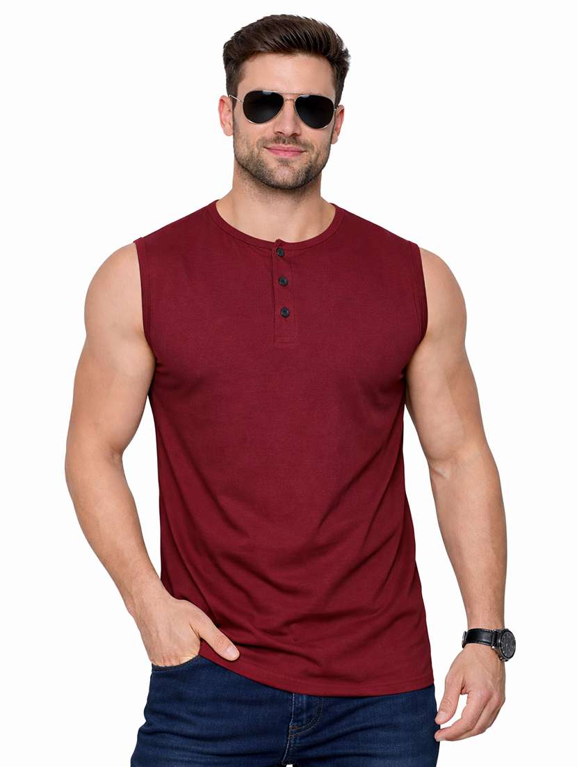men solid sleeveless regular fit t-shirt