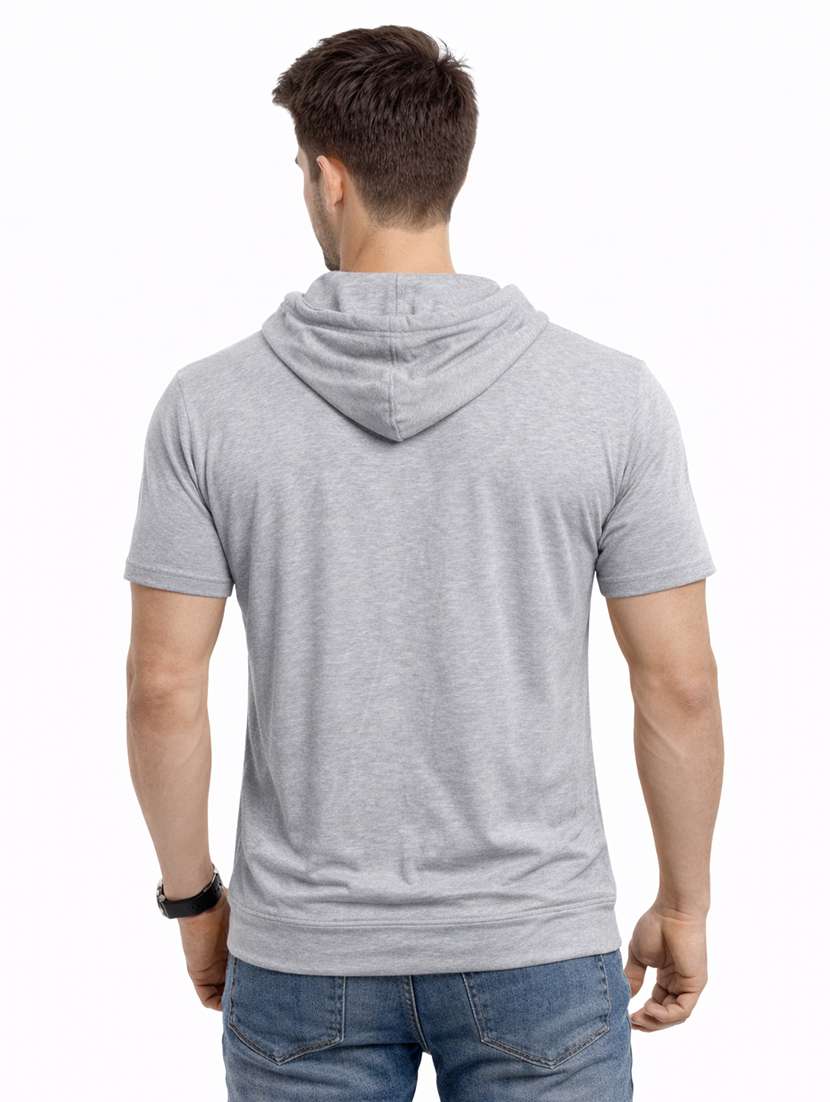 Men Solid Short Sleeves Hooded T-shirt - 22563334 -  Standard Image - 3