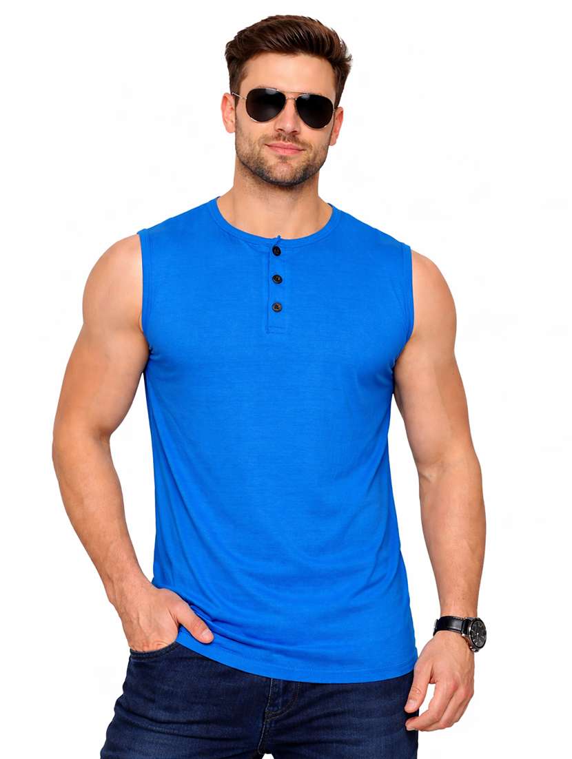 men solid sleeveless regular fit t-shirt