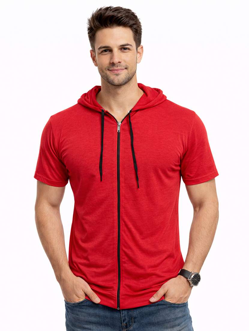 men solid short sleeves hooded t-shirt