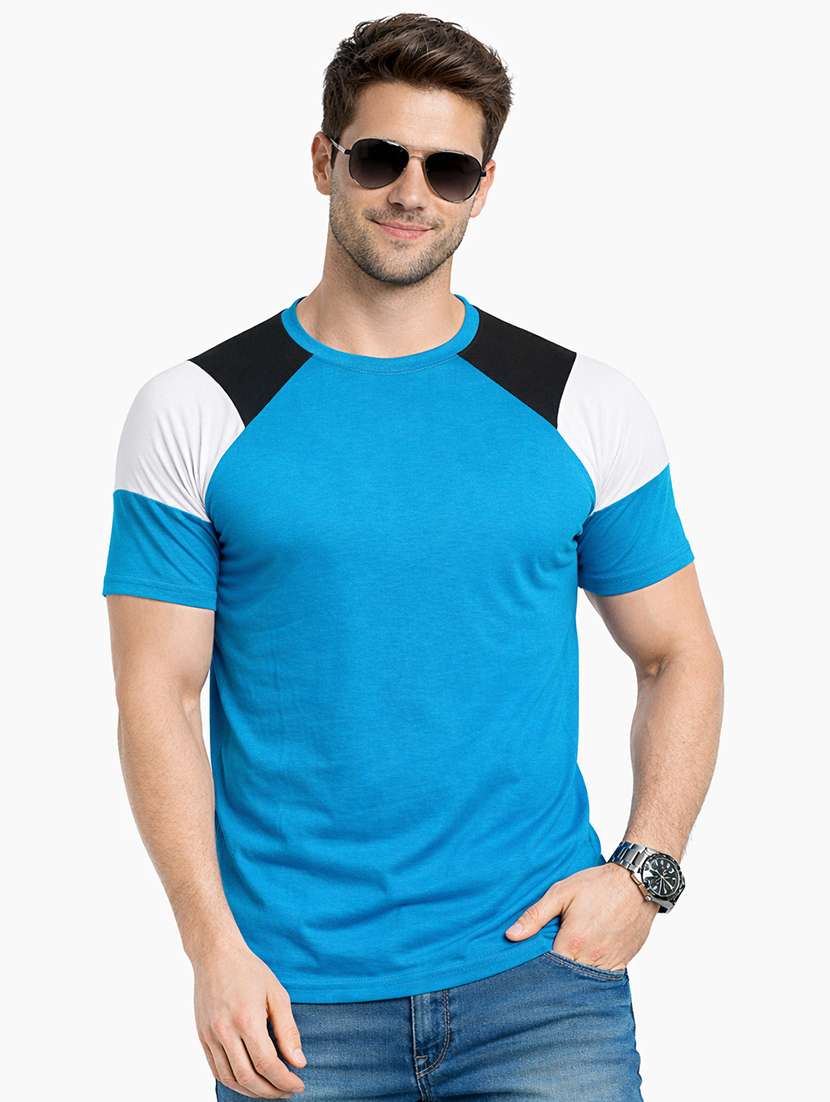 men colourblocked short sleeves regular fit t-shirt