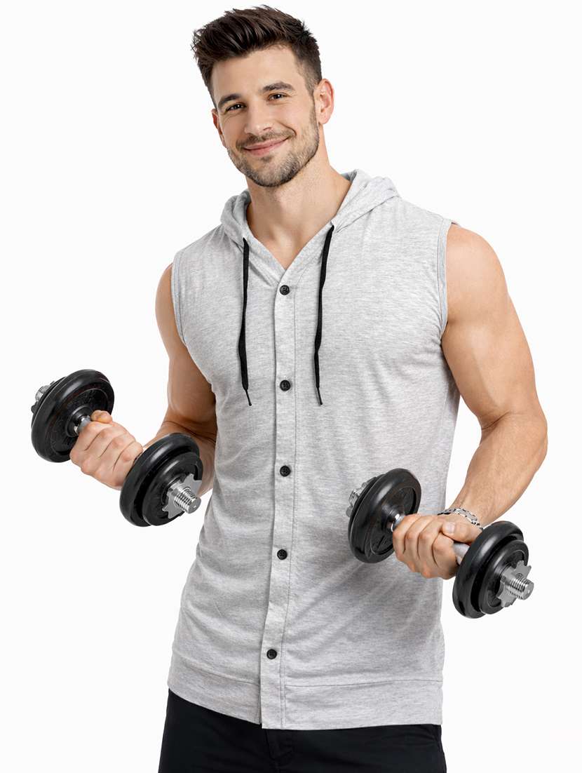 men solid sleevlesss hooded t-shirt