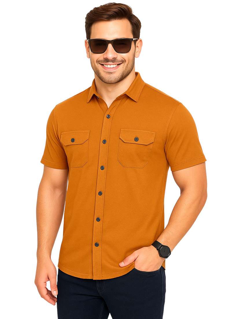 men solid short sleeve regular fit casual shirt