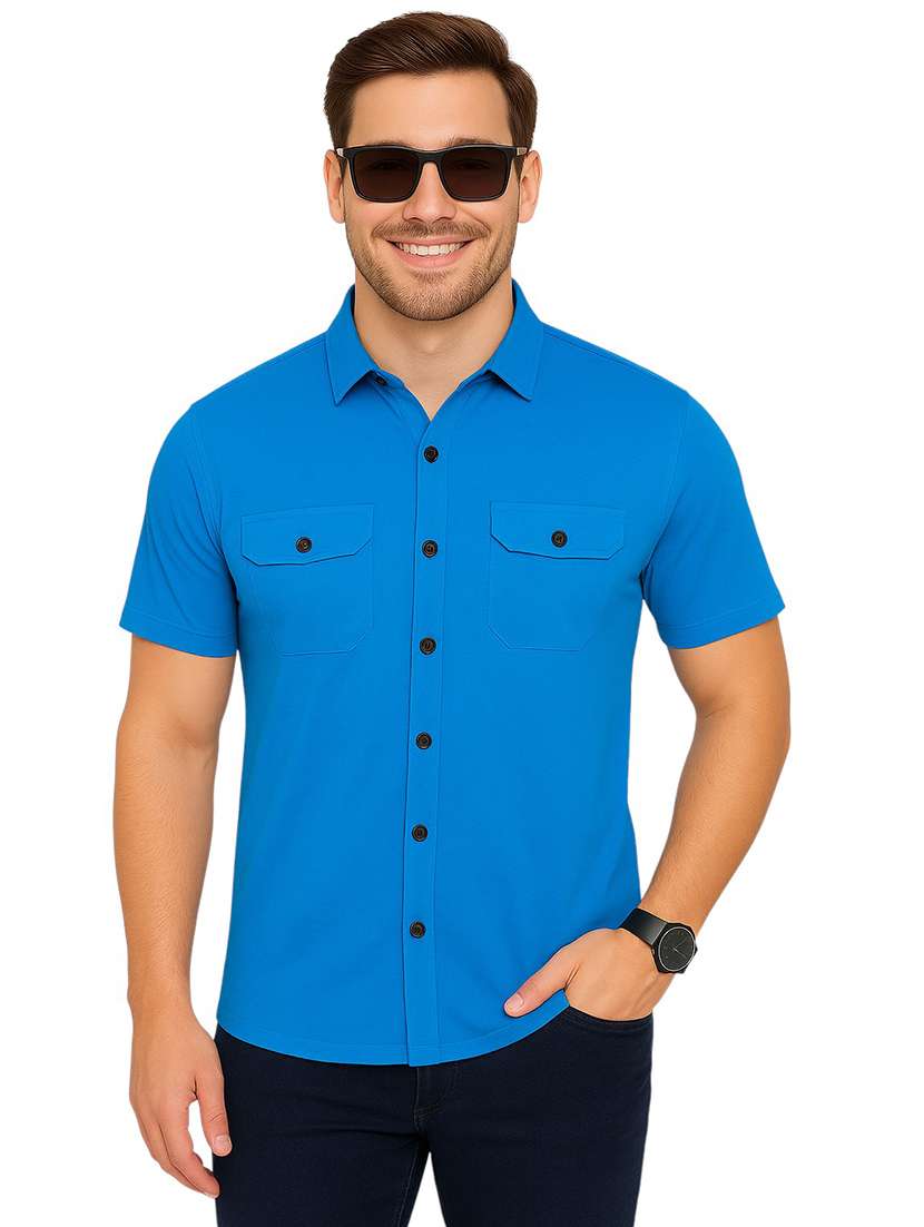 men solid short sleeve regular fit casual shirt