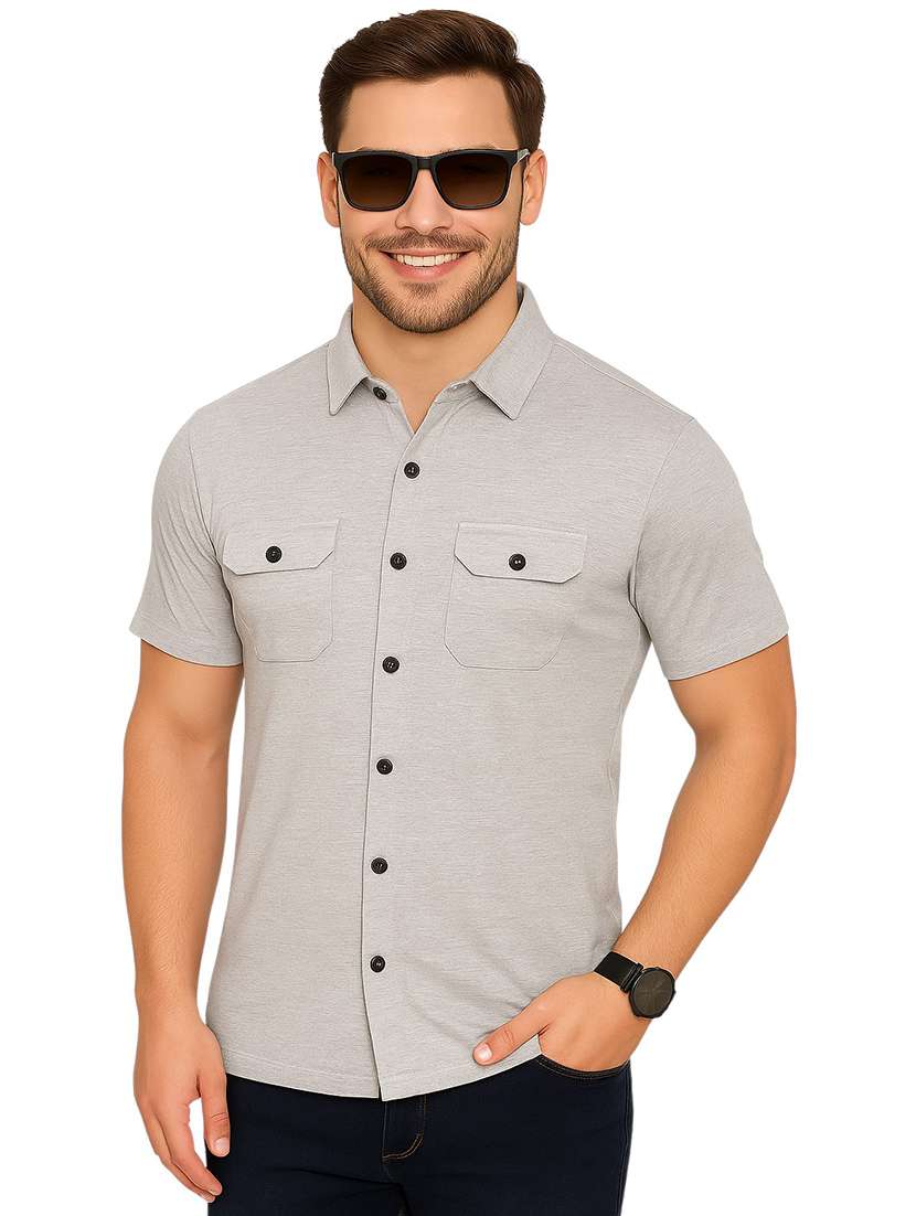 men solid short sleeve regular fit casual shirt