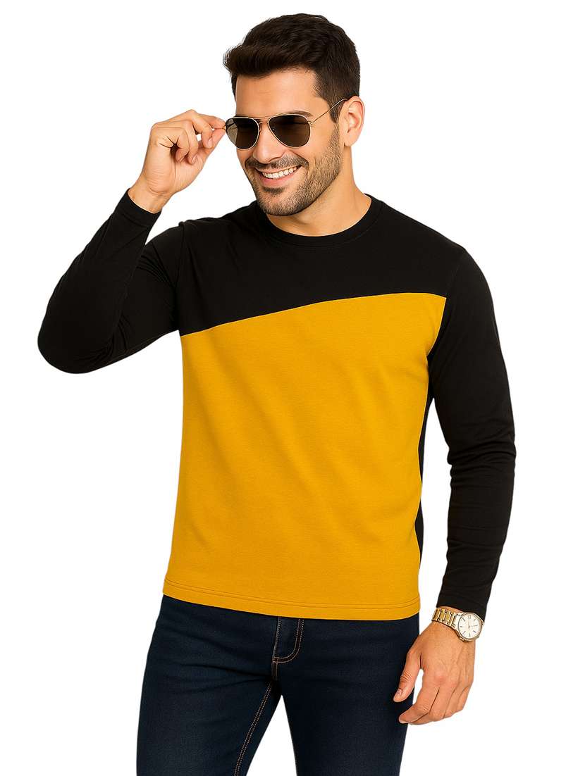 men color block long sleeve regular fit t-shirt