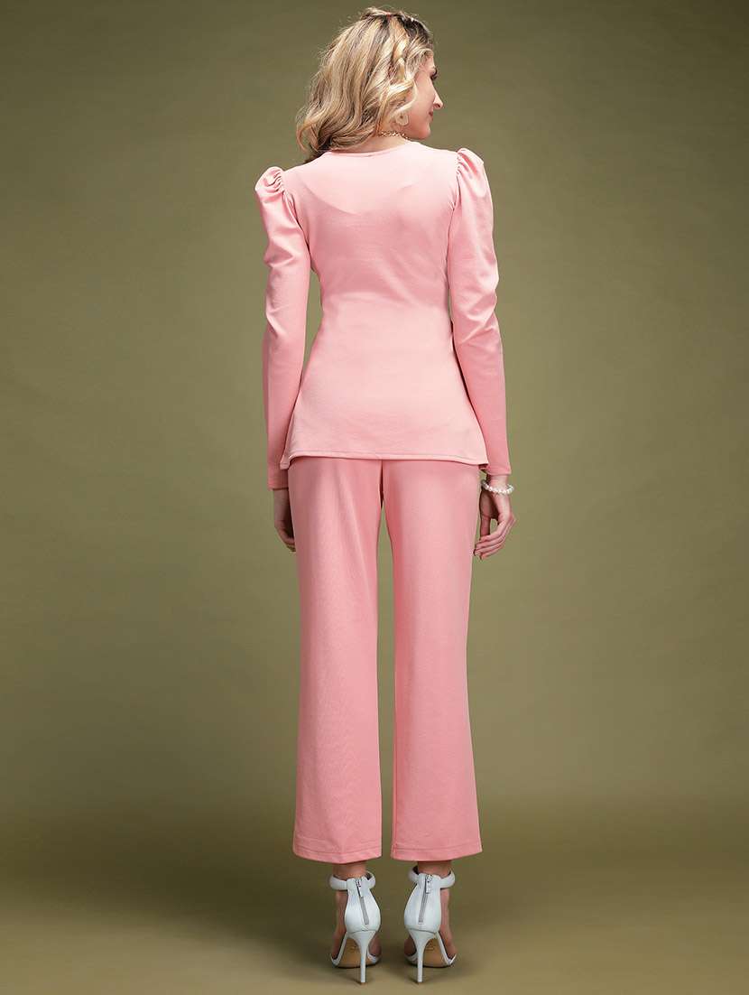 peach lycra top and trouser set coord - 22563818 -  Standard Image - 3