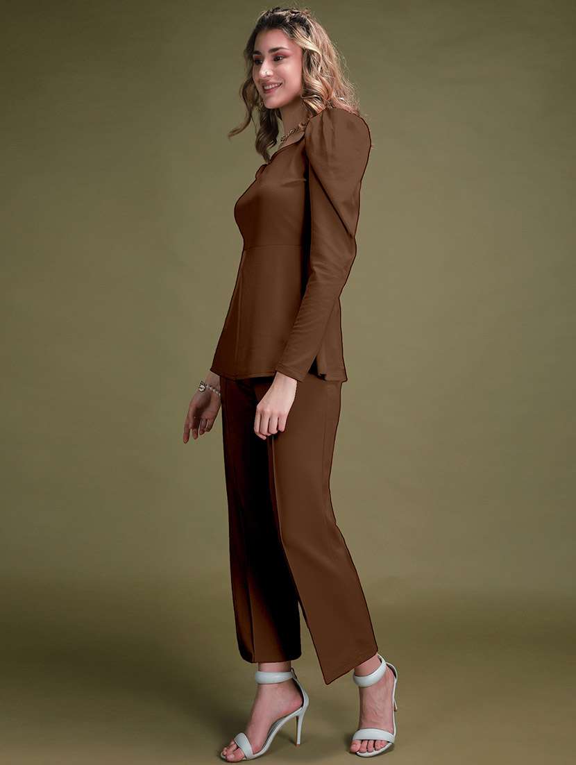 brown lycra top and trouser set coord - 22563821 -  Standard Image - 3