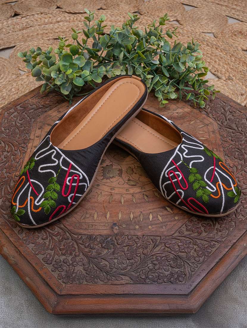 women embroidered slip on mules