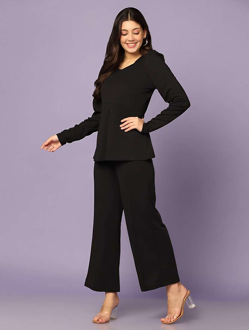 black polyester top and trouser set coord - 22564768 -  Standard Image - 3