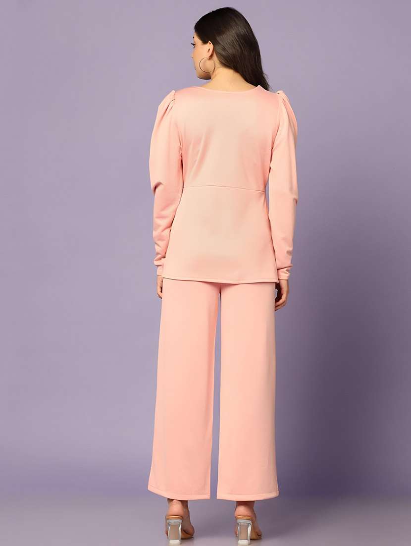 peach polyester top and trouser set coord - 22564770 -  Standard Image - 3