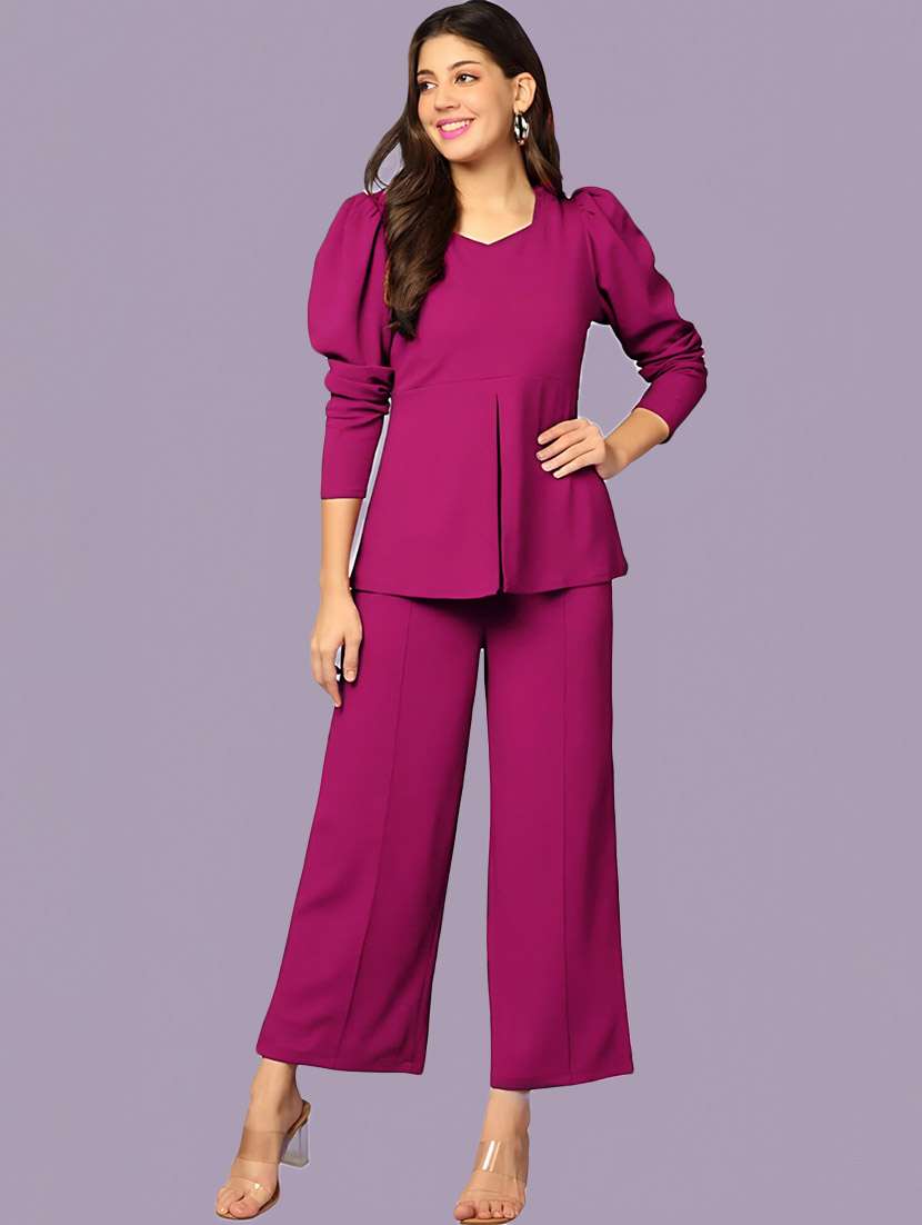 pink polyester top and trouser set coord