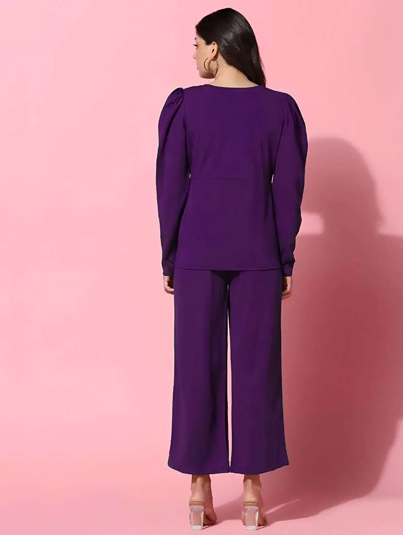purple polyester top and trouser set coord - 22564772 -  Standard Image - 3
