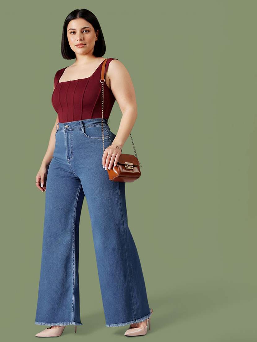 women solid high rise wide leg jeans - 22564879 -  Standard Image - 3