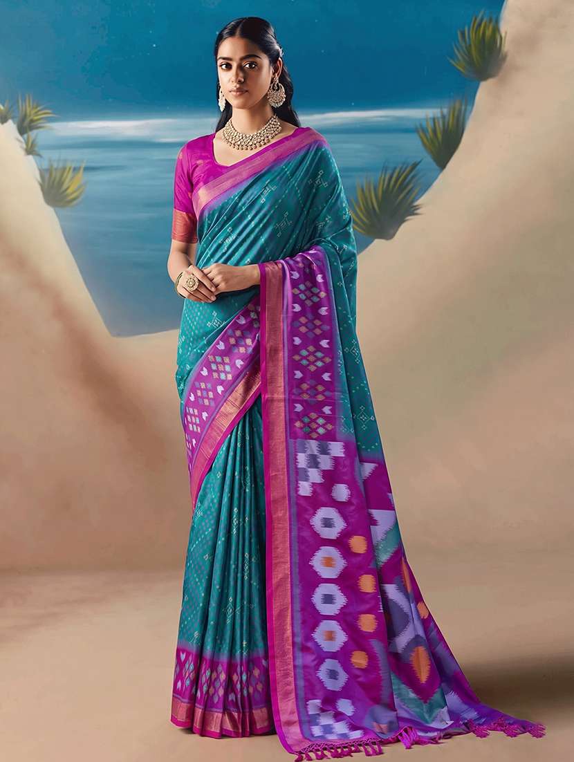 women self design pochampalli saree with blouse