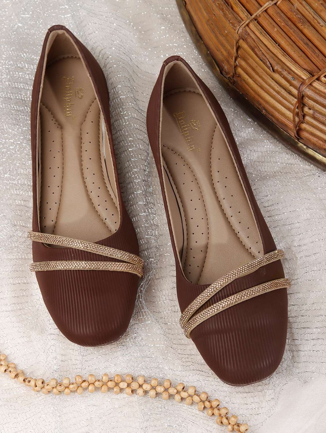 women embellished slip on ballerina