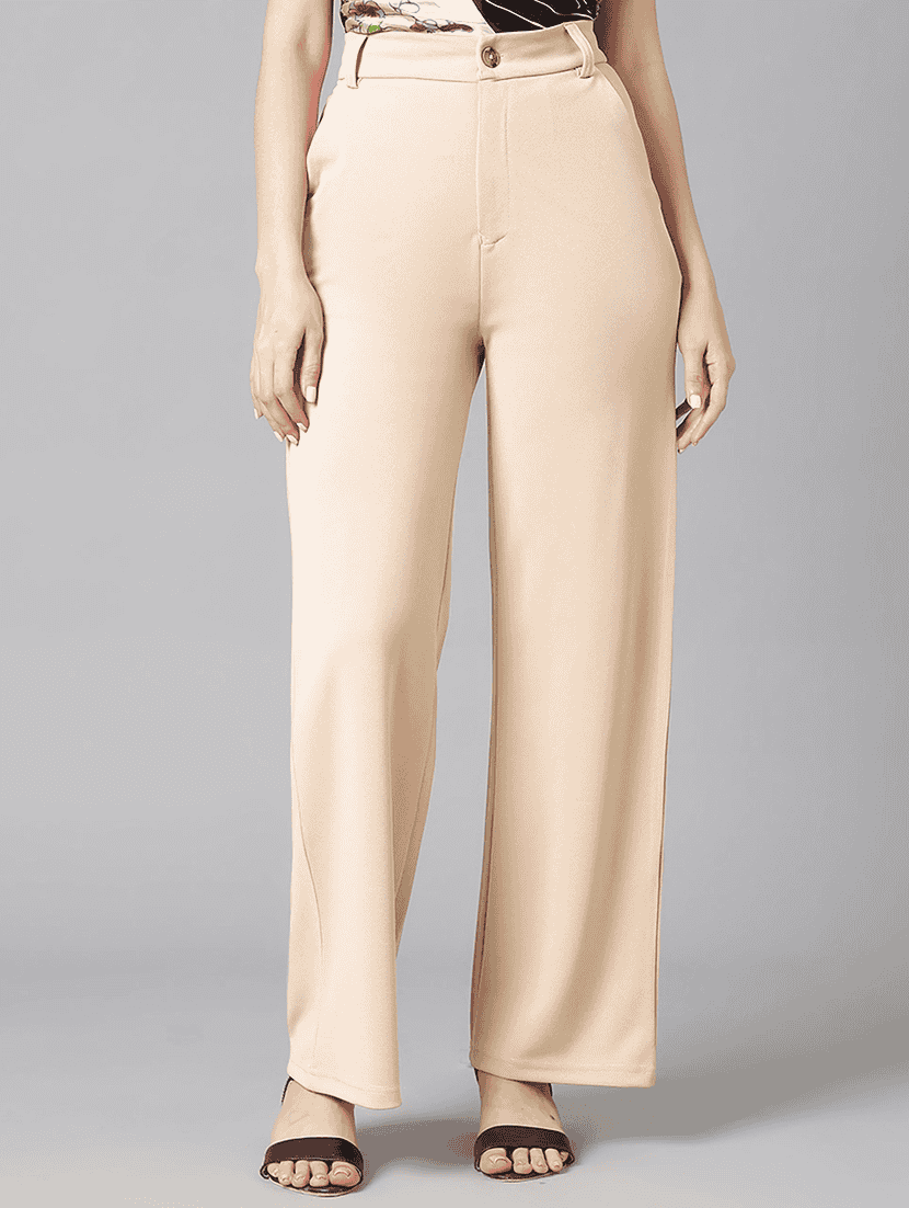 women solid high rise regular fit straight trouser