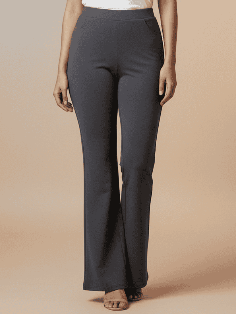 women solid high rise bootcut trouser