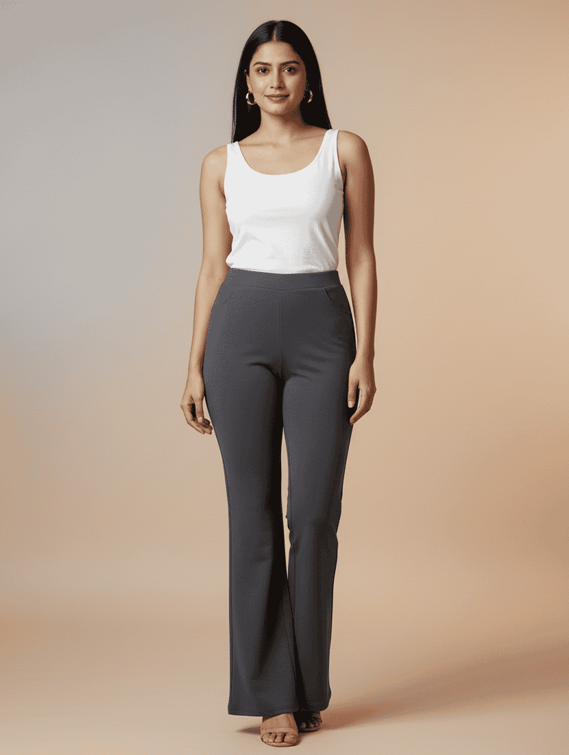 women solid high rise bootcut trouser - 22565274 -  Standard Image - 5
