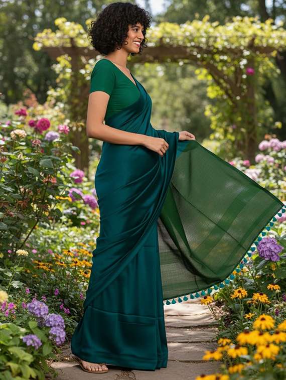 women solid handloom saree - 22565316 -  Standard Image - 3