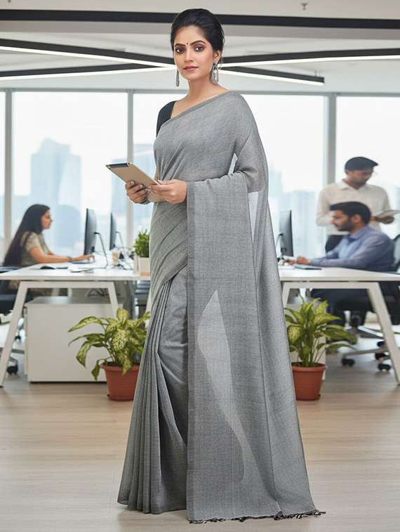women solid handloom saree - 22565319 -  Standard Image - 3