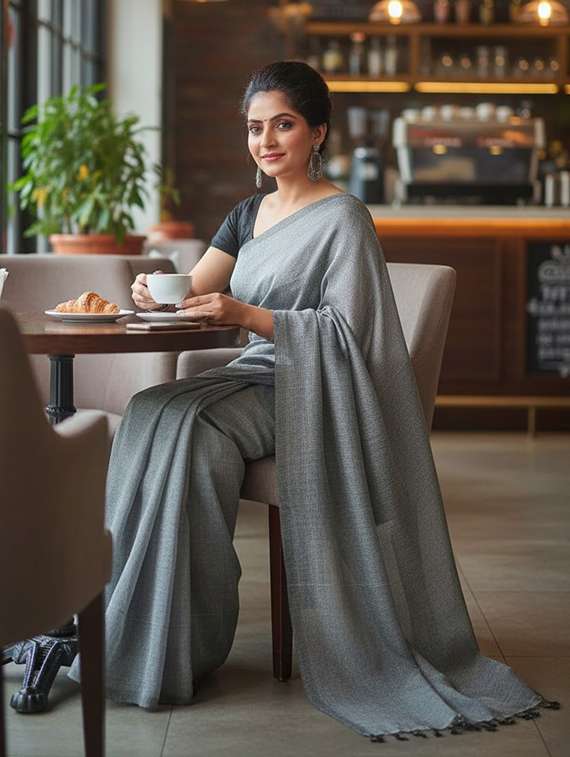 women solid handloom saree - 22565319 -  Standard Image - 5