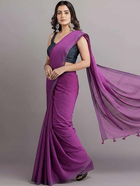 Women Solid Handloom Saree - 22565335 -  Standard Image - 3